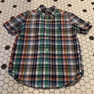 RALPH LAUREN Boys Navy Plaid Button Shirt Small 6